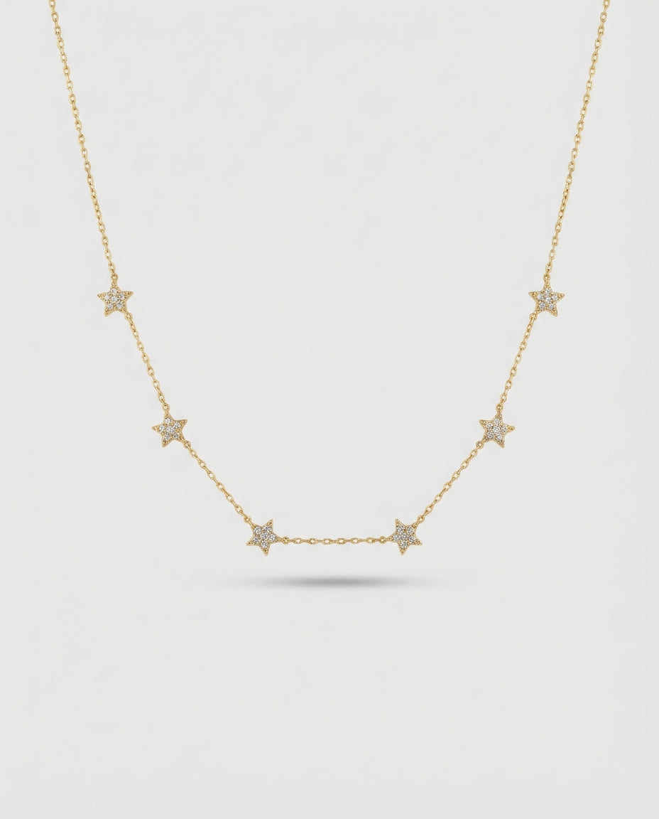 Star Necklace - Dainty Gold Chain with Crystal Stars - Gift for Her - 925k Sterling Silver
