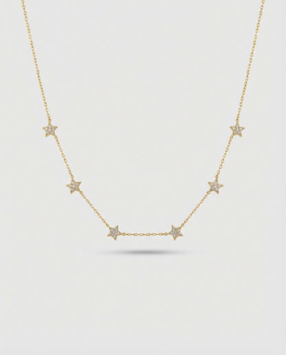 Star Necklace - Dainty Gold Chain with Crystal Stars - Gift for Her - 925k Sterling Silver