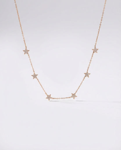 Star Necklace - Dainty Gold Chain with Crystal Stars - Gift for Her - 925k Sterling Silver