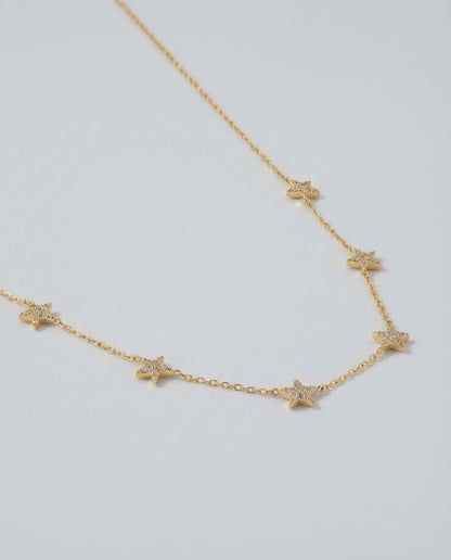 Star Necklace - Dainty Gold Chain with Crystal Stars - Gift for Her - 925k Sterling Silver
