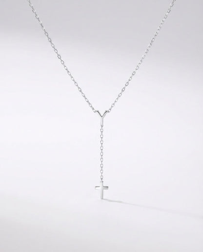 Custom Minimalist Y Necklace with Cross Pendant - Dainty Gold Chain - 925k Sterling Silver