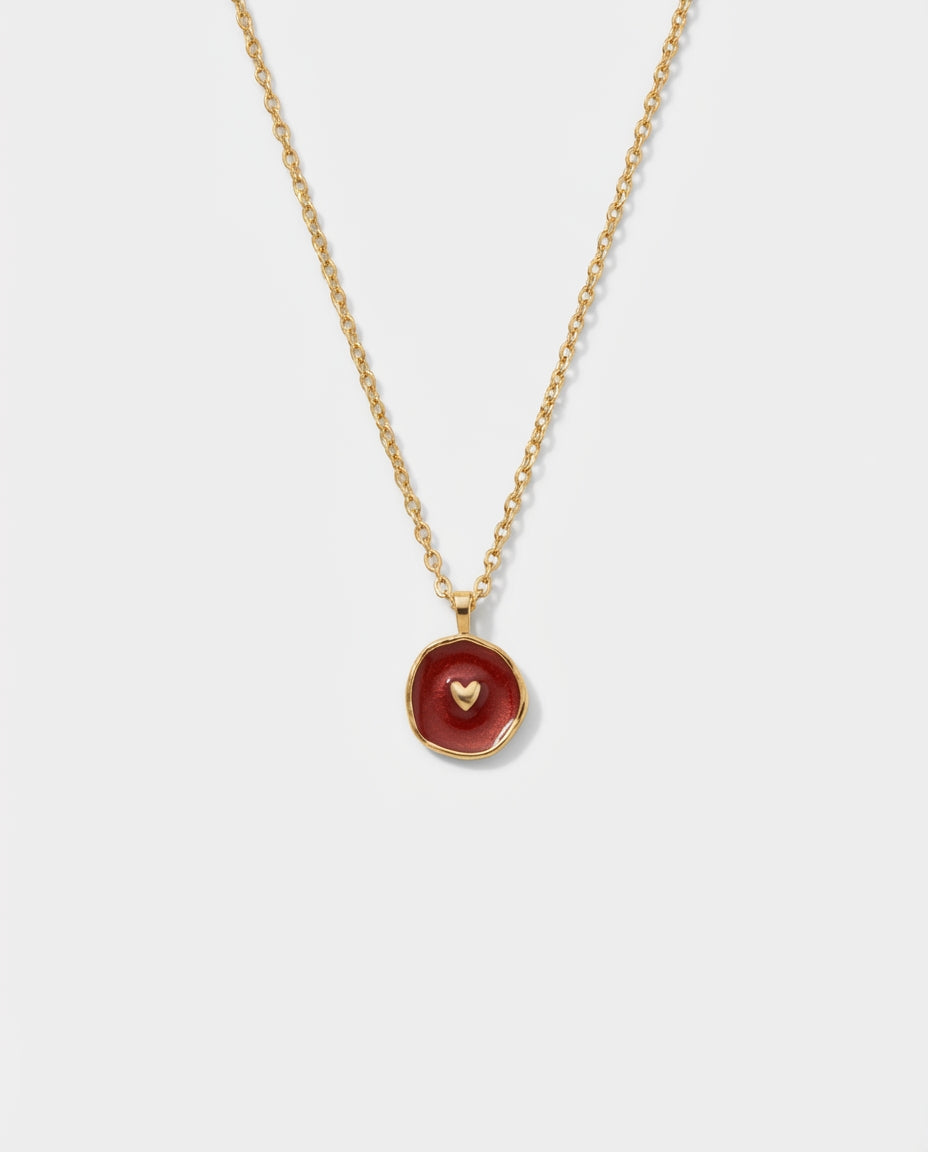 925k Red Enamel Heart Pendant Necklace - Enamel Jewelry