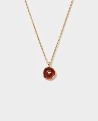 925k Red Enamel Heart Pendant Necklace - Enamel Jewelry