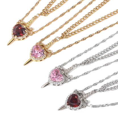 Love & Valor heart and sword matching necklace pair - view 1