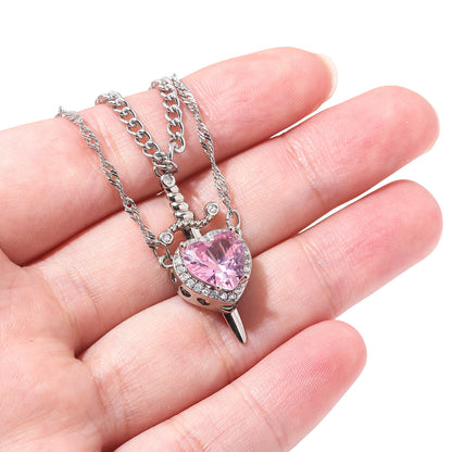 Love & Valor heart and sword matching necklace pair - view 2
