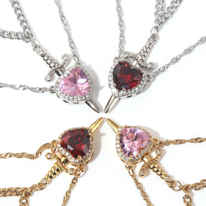 Love & Valor heart and sword matching necklace pair - view 3