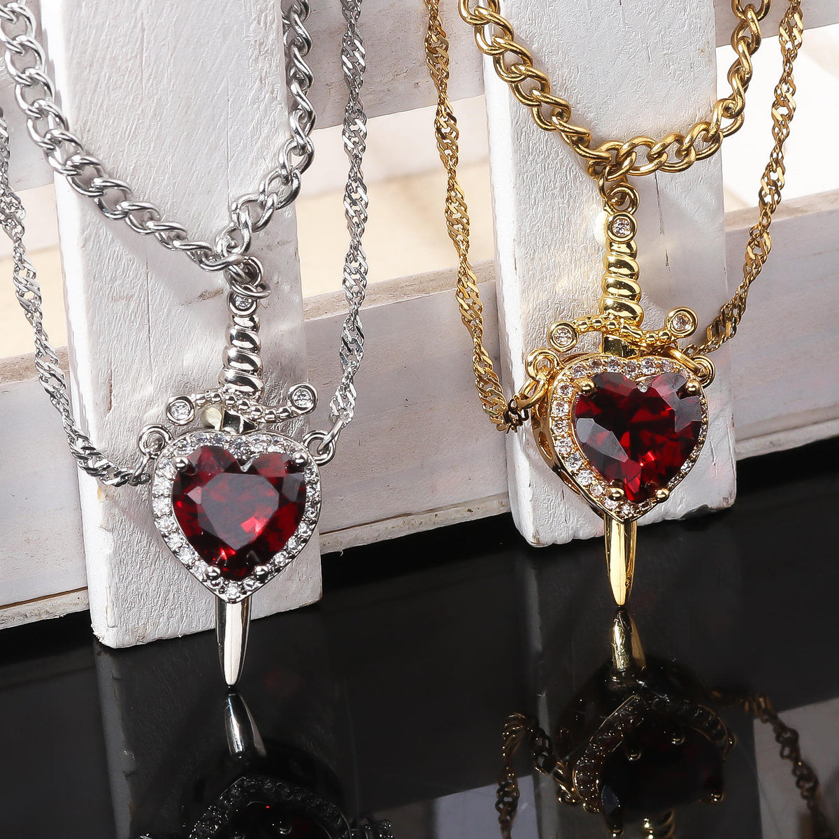 Love & Valor heart and sword matching necklace pair - view 4