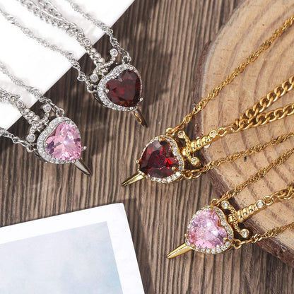 Love & Valor heart and sword matching necklace pair - view 6