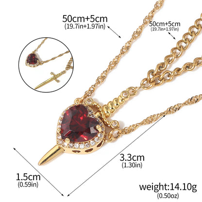 Love & Valor Necklace - Gold / Red - dimensions and matching chains