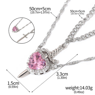 Love & Valor Necklace - Silver / Pink - dimensions and matching chains