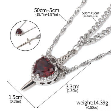 Love & Valor Necklace - Silver / Red - dimensions and matching chains