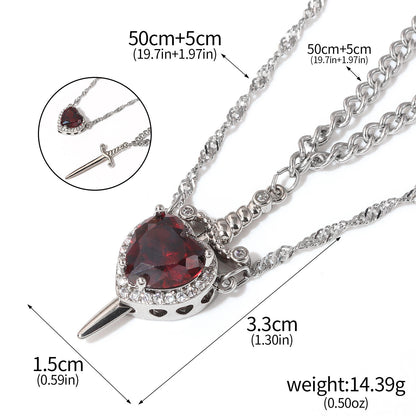 Love & Valor Necklace - Silver / Red - dimensions and matching chains