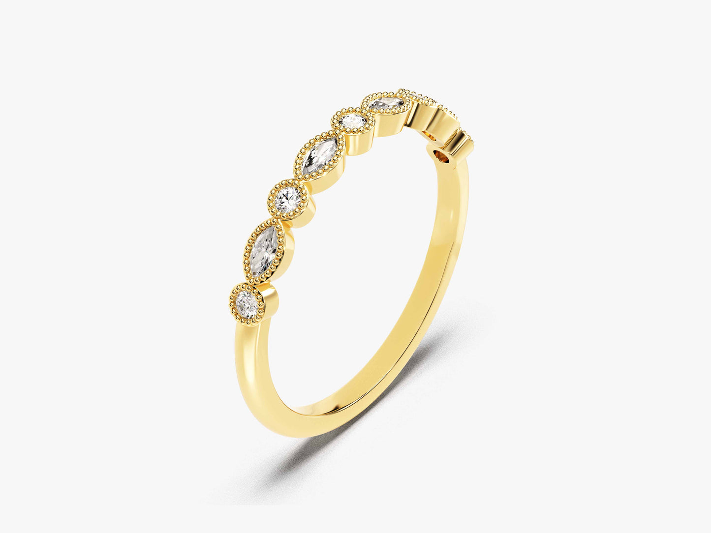 Marquise Cut Milgrain Wedding Band