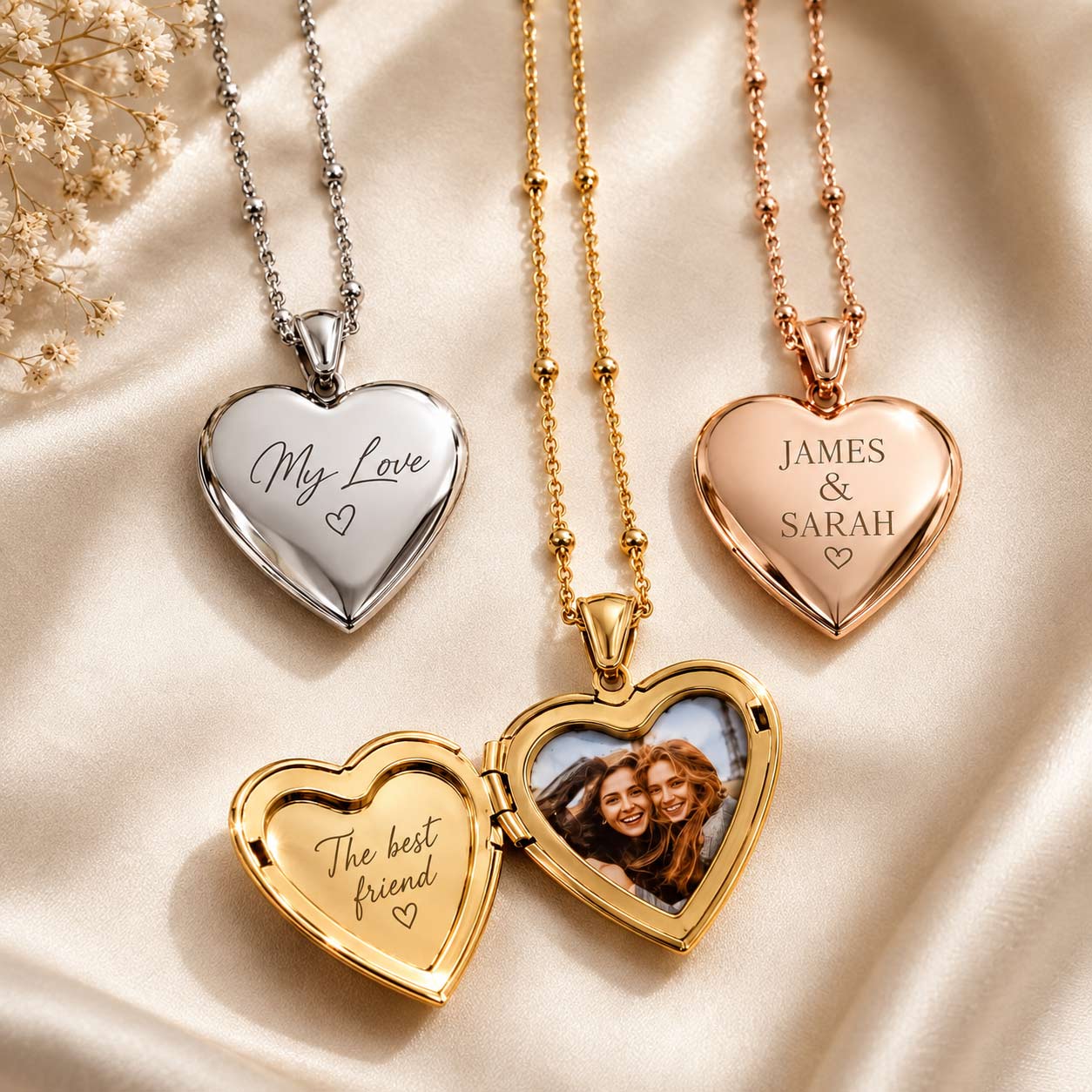Personalized Heart Photo Locket Necklace - Jewelry Handcrafts