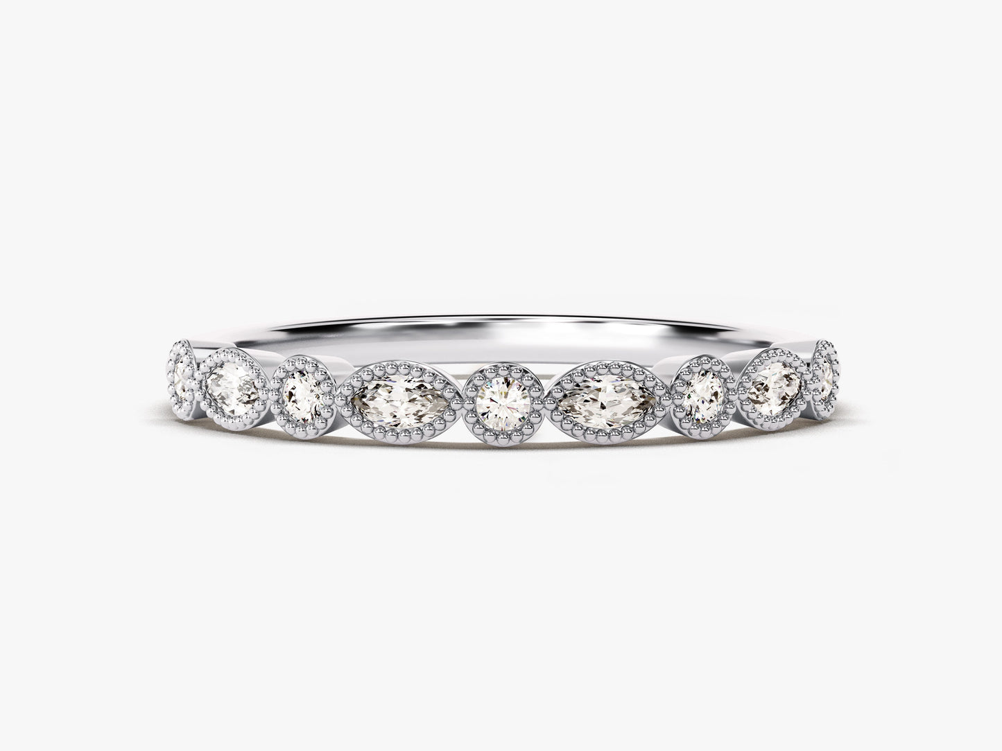 Marquise Cut Milgrain Wedding Band