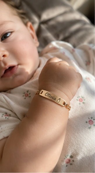 Baby wearing personalized name bracelet