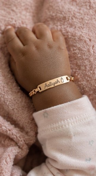 Baby wearing Aaliyah personalized bracelet
