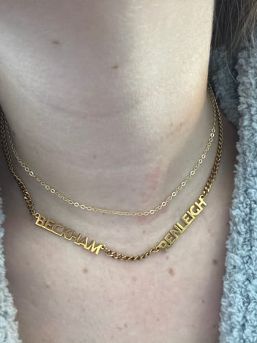 Customer wearing two names from Jewelry Handcrafts