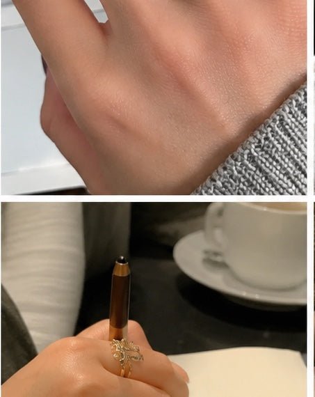 Customer wearing personalized ring with flowers